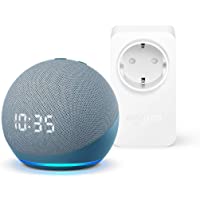 Nuevo Echo Dot (4.ª generación) con reloj- Azul grisáceo + Amazon Smart Plug (enchufe inteligente WiFi)- compatible con…